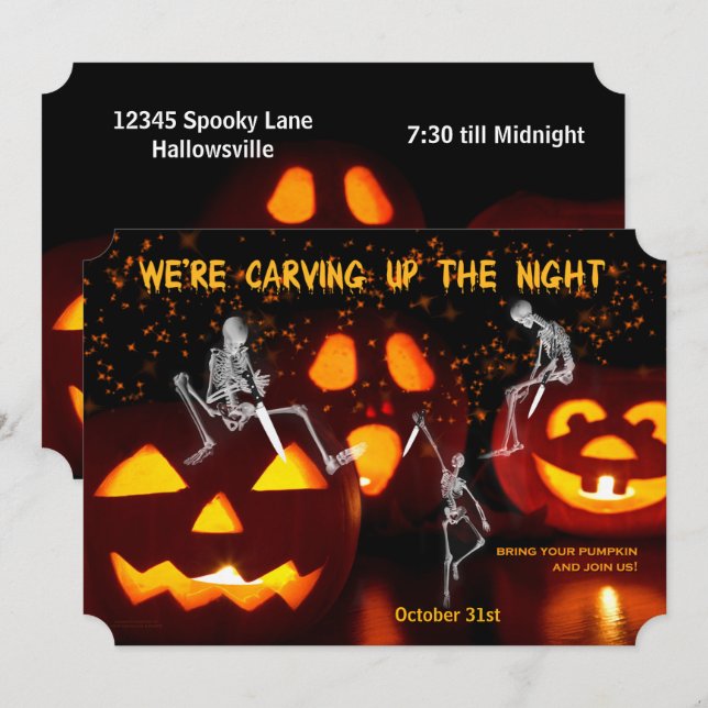 Invitation Skeletons Carving Up Night Halloween Party (Devant / Derrière)