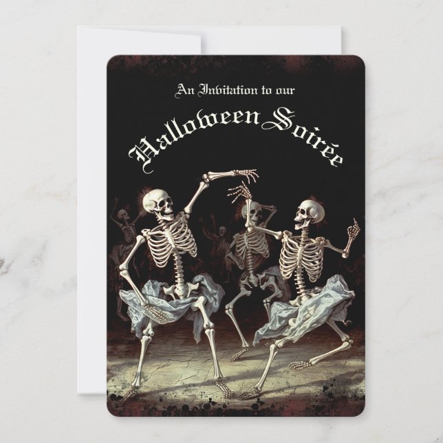 Invitation Skeletons de danse de la mort noire Halloween (Devant)