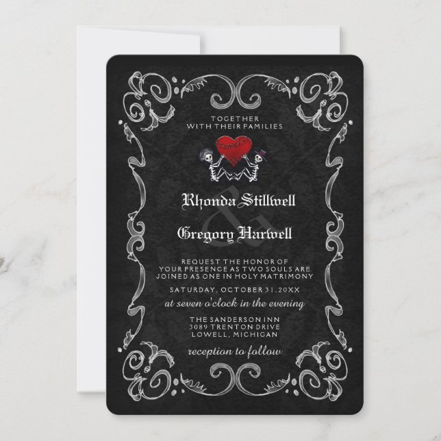 Invitation Skeletons d'Halloween Mariages "AVEC" (Devant)