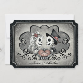 Invitation Skeletons Grey Black Heart Mariage "Ensemble avec"