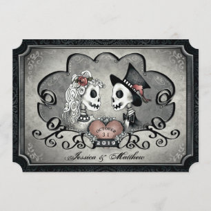 Invitation Skeletons Grey Black Heart Mariage "Ensemble avec"