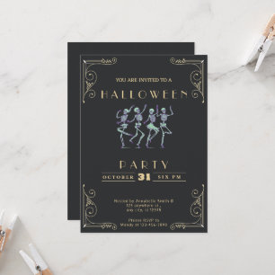 Invitation Skeletons noir et or vert Halloween