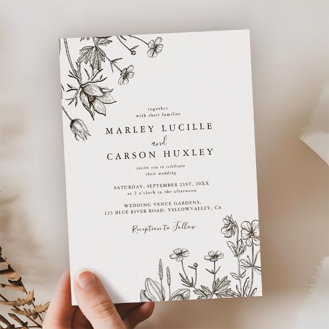 Invitation Sketched Hand Drawn Wildflower Wedding (Créateur téléchargé)