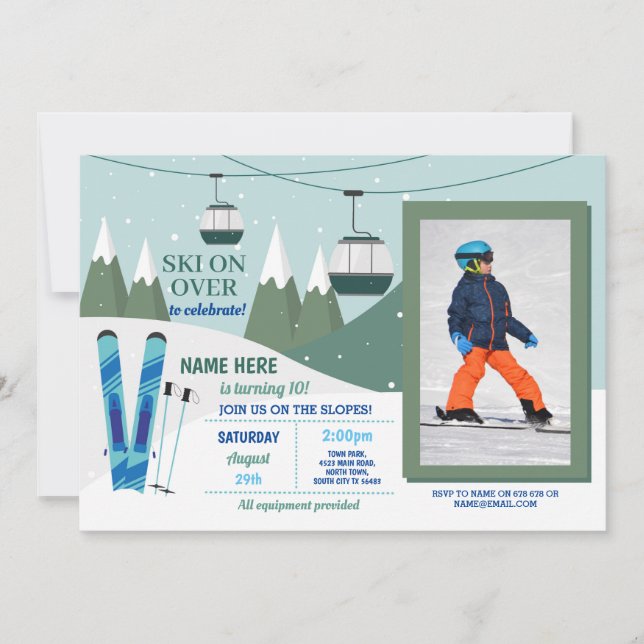 Invitation Ski Anniversaire Fête Pistes Ski Snowboard Photo (Devant)