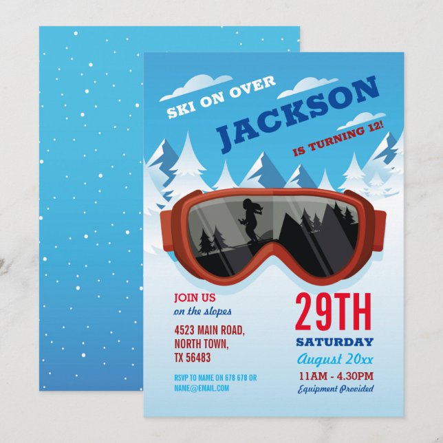 Invitation Ski Anniversaire Ski Anniversaire Garçons Pistes (Devant / Derrière)