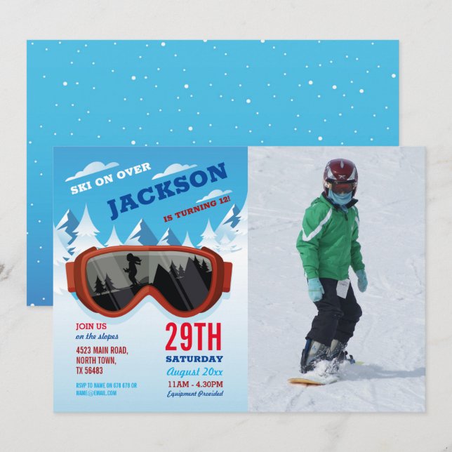 Invitation Ski Anniversaire Ski Anniversaire Photos Pistes (Devant / Derrière)