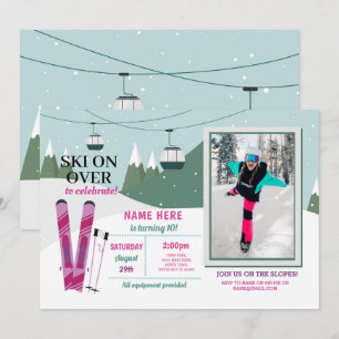 Invitation Ski Fête d'anniversaire Filles Ski Snowboard Photo