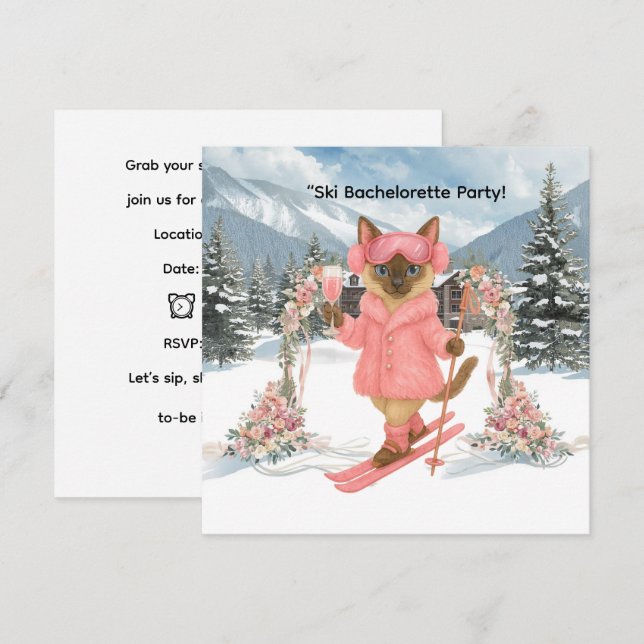 Invitation Ski pour la mariée sur la pente Bachelorette Party (Devant / Derrière)