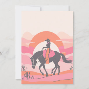 Invitation Skis du désert avec Cowgirl chevauchant son cheval