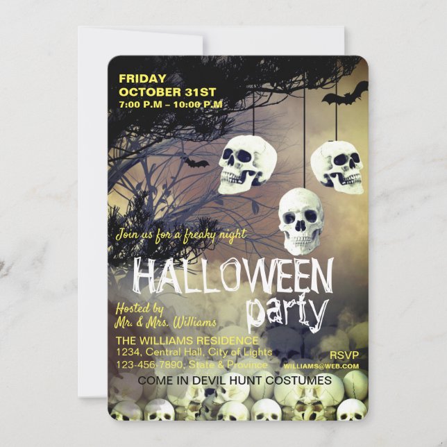 Invitation Skull Skeleton Halloween Party Freaky Night (Devant)