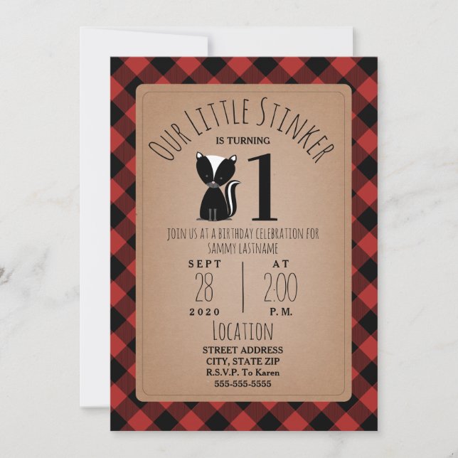 Invitation Skunk Lumberjack Plaid Anniversaire fête (Devant)
