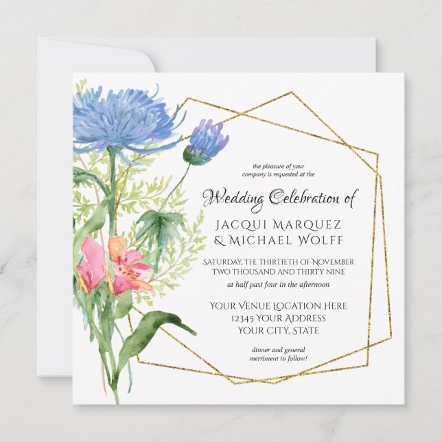 Invitation Sky Blue Blush Rose Simple Moderne Mariage Floral (Devant)