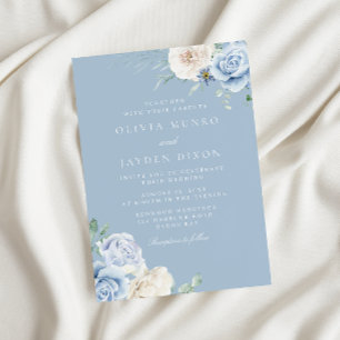 Invitation Sky Blue Dusty Blue Flowers Mariage