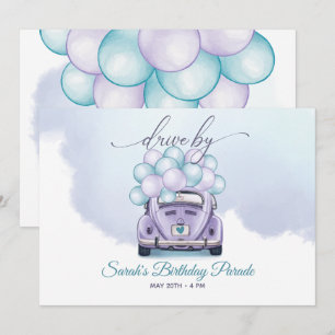 Invitation Sky Blue et Lilac Surprise DriveBy Anniversaire