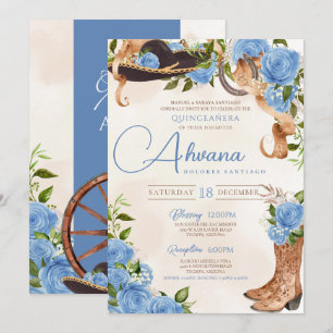 Invitation Sky Blue Quinceanera Mariachi Charro Rose occident