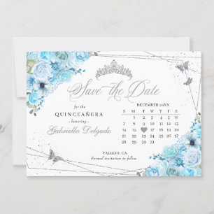 Invitation Sky Blue & Silver Quinceañera Enregistrer La Date