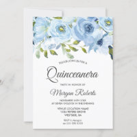 Sky Blue Watercolor Flowers Moderne Quinceanera