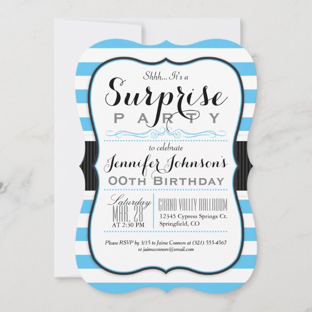 Invitation Sky Blue & White Stripes Surprise (Devant)