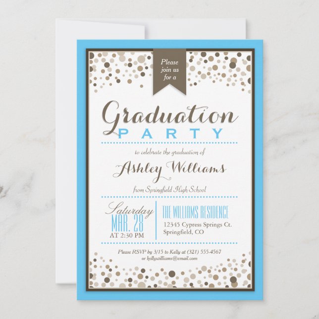 Invitation Sky Blue, White, & Taupe Modern Graduation Party (Devant)