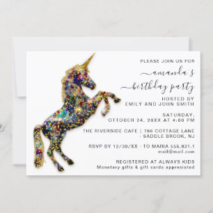 Invitation Sky Gold Parties scintillant Unicorn Horse Blanc A