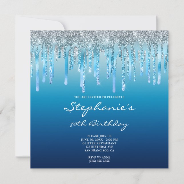 Invitation Sky Ocean Blue Ombre Parties scintillant Foil Drit (Devant)