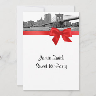 Invitation Skyline de NYC large gravé BB BW Rouge Sweet Sixte
