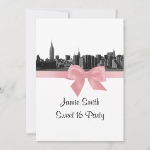 Invitation Skyline de NYC large gravé en noir et blanc Rose D