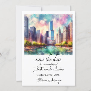 Invitation skyline mariage de chicago enregistrer la date