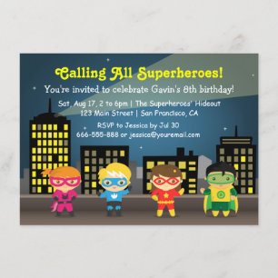 Invitation Skyline Superhero Fête D'Anniversaire Pour Les Enf