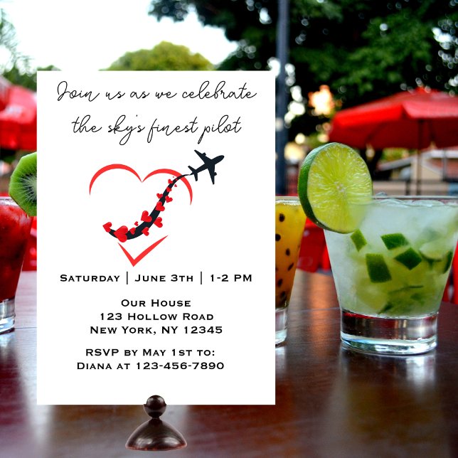 Invitation Sky's meilleur pilote, Heart Aeroplane, Anniversai (Créateur téléchargé)