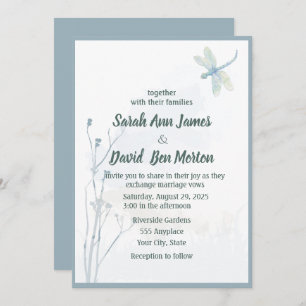 Invitation Slate Blue Dragonfly Simple GreenerMariage