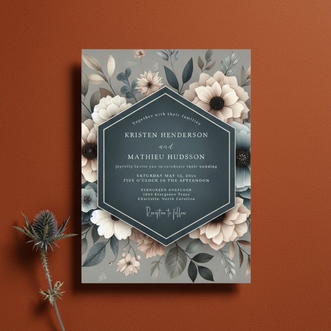 Invitation Slate Blue Ethereal Bloom Wedding (Créateur téléchargé)