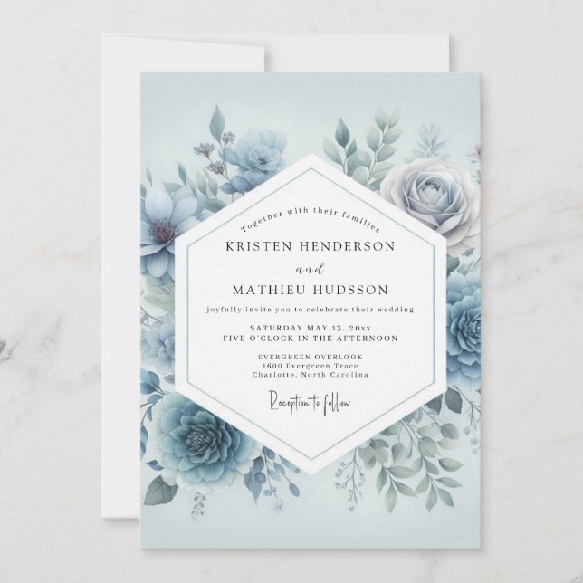 Invitation Slate Blue Floral Dream Wedding (Devant)