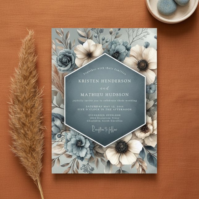 Invitation Slate Blue Floral Whimsy Wedding (Créateur téléchargé)