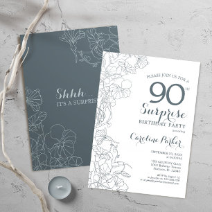 Invitation Slate Blue White Surprise 90e anniversaire