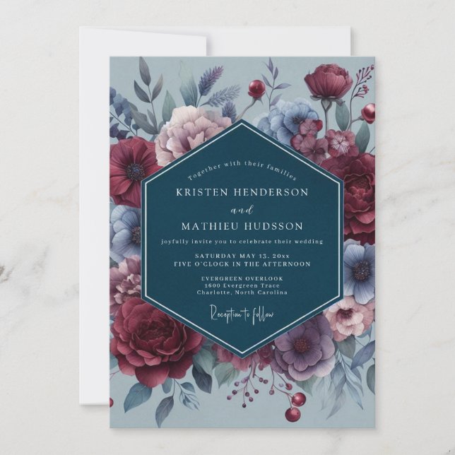 Invitation Slate Crimson Somber Flora Wedding (Devant)