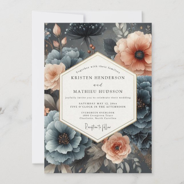 Invitation Slate Peach Lyrical Wedding (Devant)