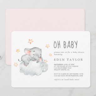 Invitation Sleeping Little Elephant Girl Oh Baby shower