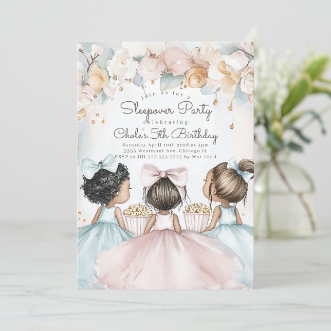 Invitation Sleepover Anniversaire Soirée cinéma Fille anniver (Debout devant)