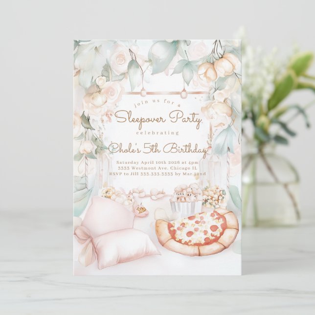 Invitation Sleepover Anniversaire Soirée cinéma Fille anniver (Debout devant)