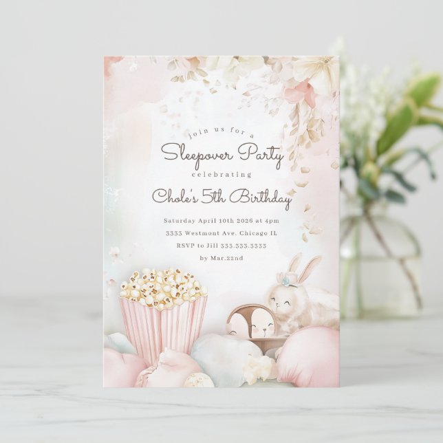 Invitation Sleepover Anniversaire Soirée cinéma Fille anniver (Debout devant)