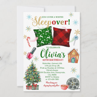 Invitation Sleepover Birthday Invitation: Christmas Pajama
