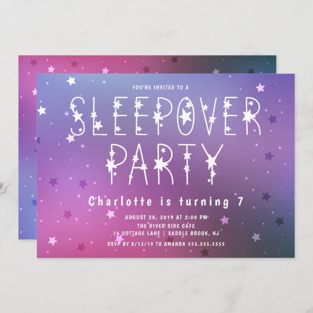 Invitation Sleepover de filles de nuit étoilée (Devant / Derrière)