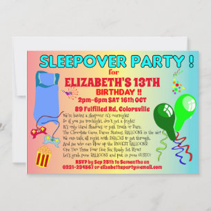 Invitation SLEEPOVER fête d'anniversaire en sommeil