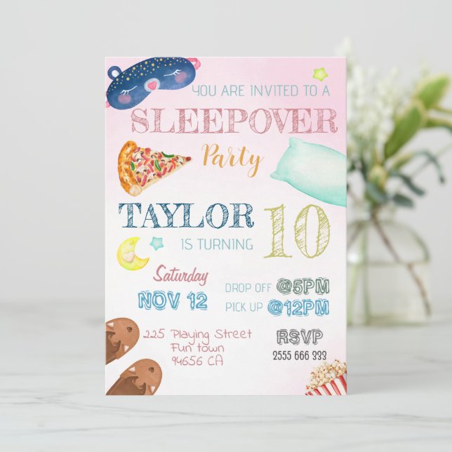 Invitation Sleepover Fille Fête de bois d'oeuvre Anniversaire (Debout devant)