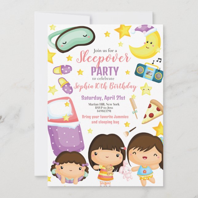 Invitation Sleepover Fille Fête de bois d'oeuvre anniversaire (Devant)