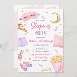 Invitation Sleepover Fille Spa rose Anniversaire Inv