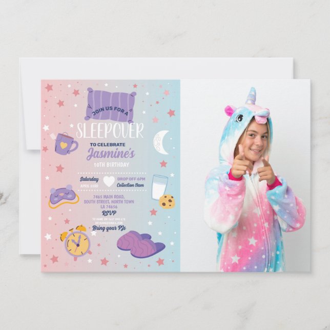 Invitation Sleepover Party Anniversaire Stwood Cute Girls Pho (Devant)