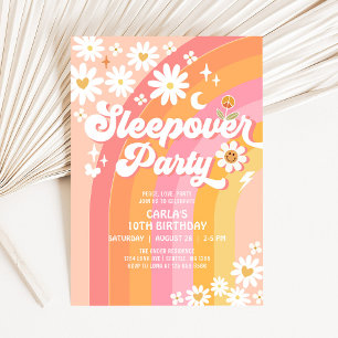 Invitation Sleepover Party Daisy Retro Hippie Anniversaire