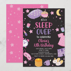 Invitation Sleepover soirée rose violet entre